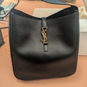 Yves Saint Laurent Black Shoulder Bag with Gold Logo